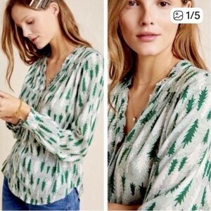Anthropologie Maeve Marisol Tree button blouse in green Size 8